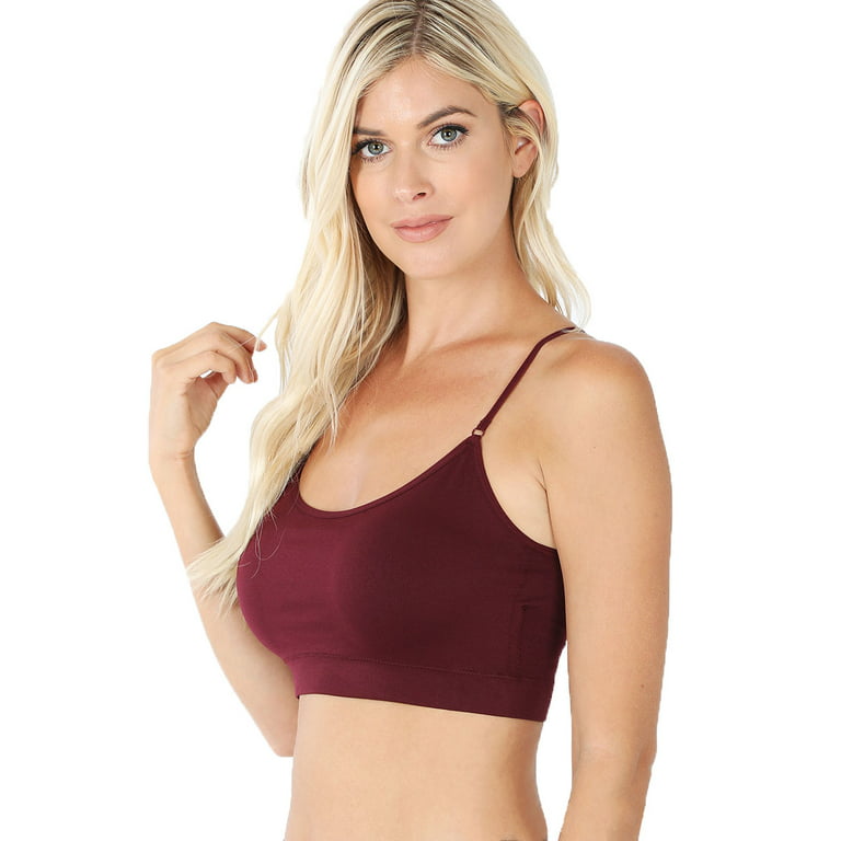 Women Seamless Round Neck Daily Padded Sports Bra Top with Adjustable Cross  Back Straps (Dark Burgundy, One Size)