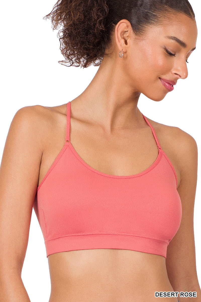 Women Seamless Round Neck Daily Padded Sports Bra Top with Adjustable Cross  Back Straps (Desert Rose, One Size)