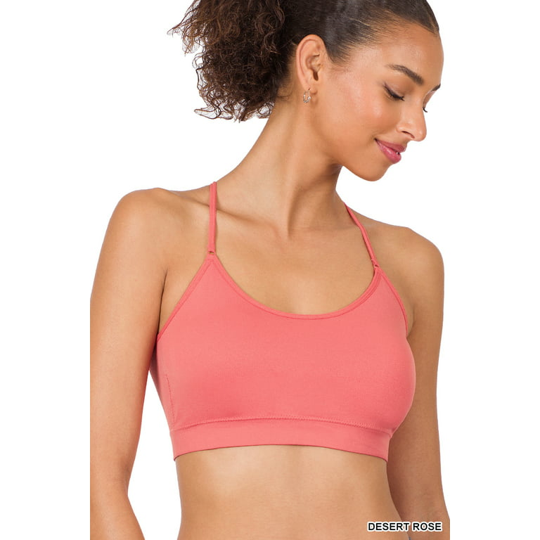 Women Seamless Round Neck Daily Padded Sports Bra Top with Adjustable Cross  Back Straps (Desert Rose, One Size) 