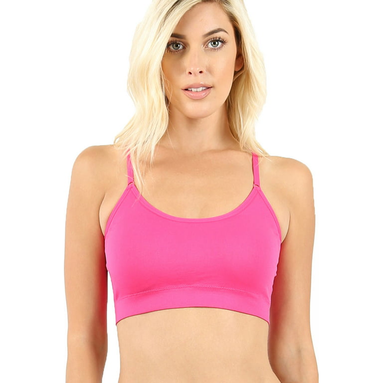Women Seamless Round Neck Daily Padded Sports Bra Top with Adjustable Cross Back  Straps (Ruby, One Size) 