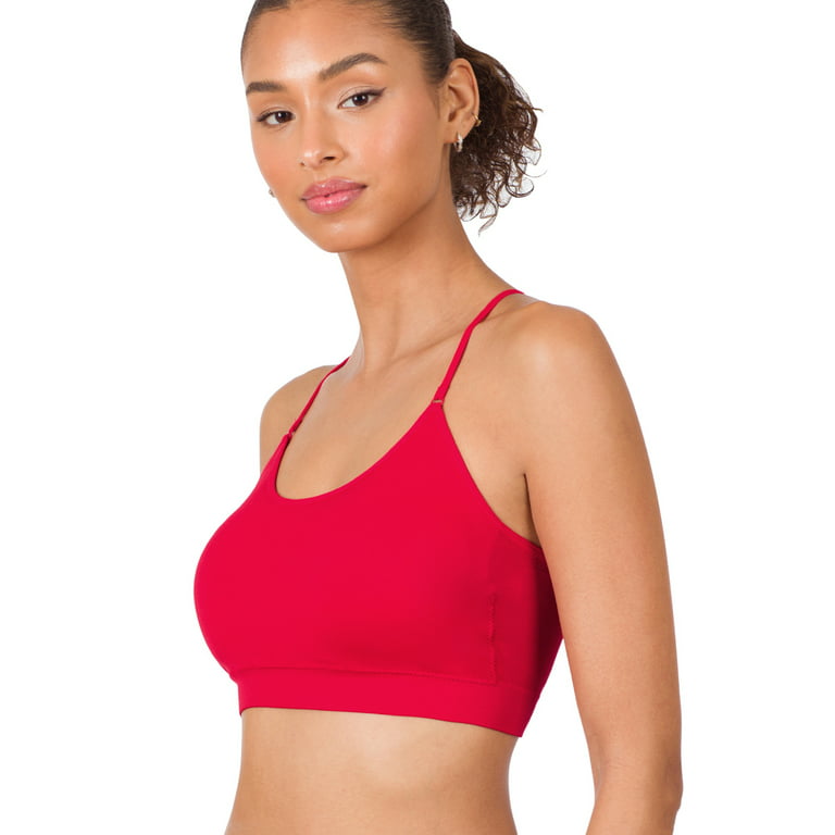 Women Seamless Round Neck Daily Padded Sports Bra Top with Adjustable Cross  Back Straps (Ruby, One Size) 