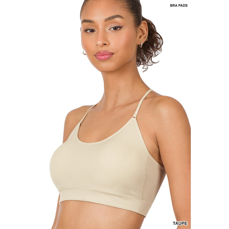 Women Seamless Round Neck Daily Padded Sports Bra Top with Adjustable Cross  Back Straps (Taupe, One Size) 