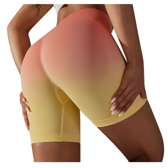 Women Seamless Scrunch Workout Shorts High Waisted Booty Lifting Gym Yoga Shorts Yellow,S