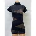 thumbnail image 1 of Women Seamless Short Sleeve Mock Neck Mesh Design Texture Material Blouse Top Stretch Tee Shirts, 1 of 1