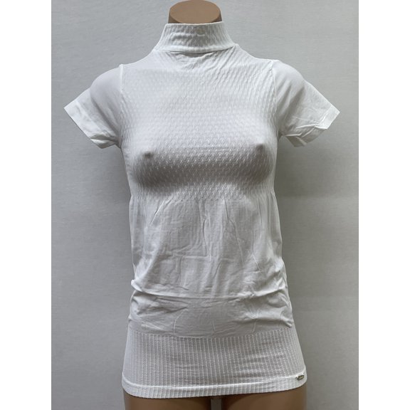 Women Seamless Short Sleeve Mock Neck Mini Dimond design Texture Material Blouse Top Stretch Tee Shirts