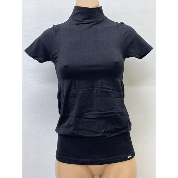 Women Seamless Short Sleeve Mock Neck Mini Dimond design Texture Material Blouse Top Stretch Tee Shirts