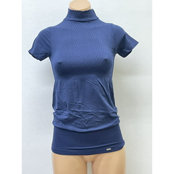 Women Seamless Short Sleeve Mock Neck Mini Dimond design Texture Material Blouse Top Stretch Tee Shirts