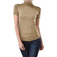 thumbnail image 1 of Women Seamless Short Sleeve Mock Neck Turtleneck Blouse Top Stretch Tee Shirts, 1 of 3