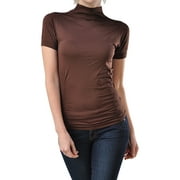 KUDA MODA Women Seamless Short Sleeve Mock Neck Turtleneck Blouse Top Stretch Tee Shirts