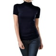 thumbnail image 1 of Women Seamless Short Sleeve Mock Neck Turtleneck Blouse Top Stretch Tee Shirts, 1 of 3