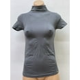 thumbnail image 1 of Women Seamless Short Sleeve Mock Neck V Texture Material Blouse Top Stretch Tee Shirts, 1 of 1