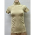 thumbnail image 1 of Women Seamless Short Sleeve Mock Neck V Texture Material Blouse Top Stretch Tee Shirts, 1 of 1