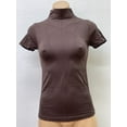 thumbnail image 1 of Women Seamless Short Sleeve Mock Neck V Texture Material Blouse Top Stretch Tee Shirts, 1 of 1
