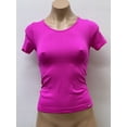 thumbnail image 1 of Women Seamless Short Sleeve Round Neck Fancy Vshape Design Material Blouse Top Stretch Tee Shirts, 1 of 1