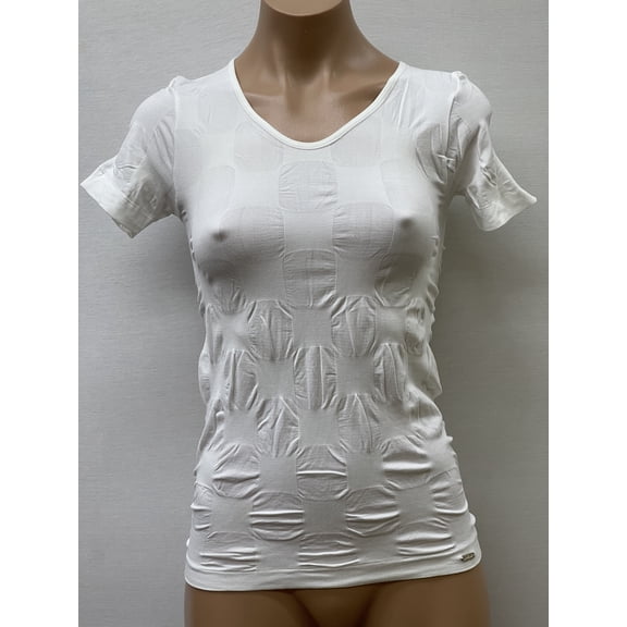 Women Seamless Short Sleeve Round Neck Squre Design Material Blouse Top Stretch Tee Shirts
