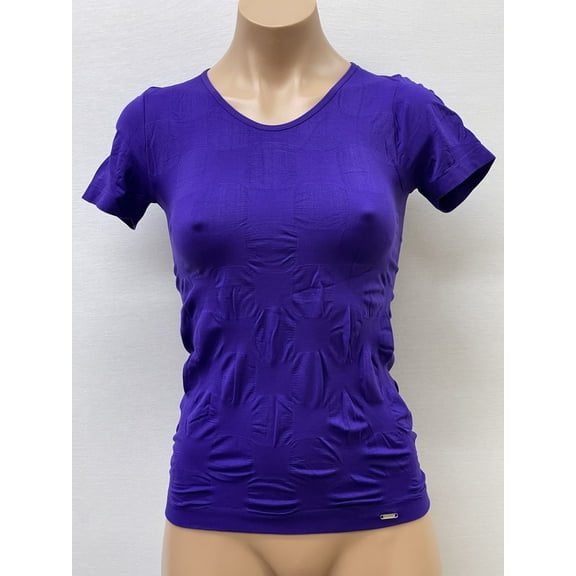 Women Seamless Short Sleeve Round Neck Squre Design Material Blouse Top Stretch Tee Shirts