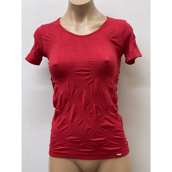 Women Seamless Short Sleeve Round Neck Squre Design Material Blouse Top Stretch Tee Shirts