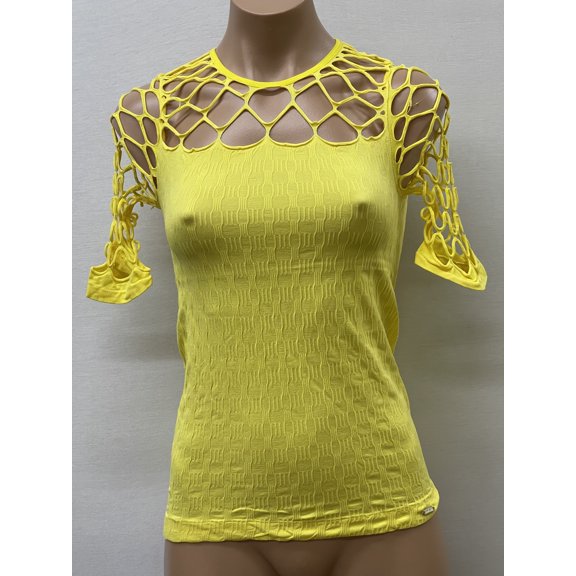 Women Seamless Short Sleeve Round Neck with a Mesh Design Material Blouse Top Stretch Tee Shirts