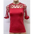thumbnail image 1 of Women Seamless Short Sleeve Round Neck with a Mesh Design Material Blouse Top Stretch Tee Shirts, 1 of 1