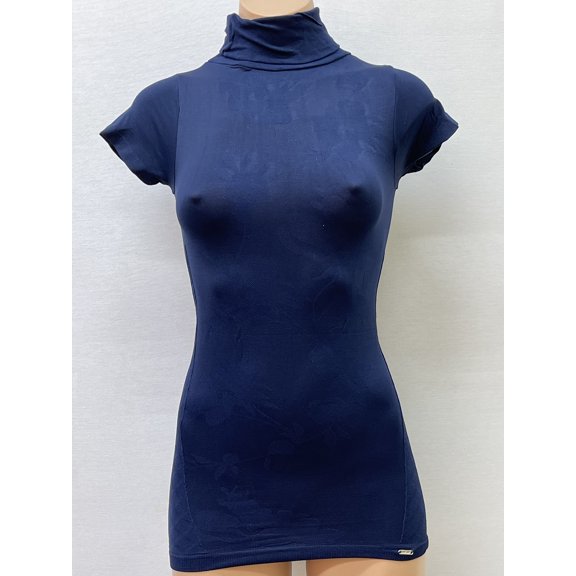 Women Seamless Short Sleeve Turtle Floral Design Texture Material Blouse Top Stretch Tee Shirts