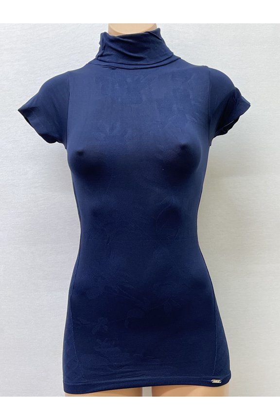 Women Seamless Short Sleeve Turtle Floral Design Texture Material Blouse Top Stretch Tee Shirts