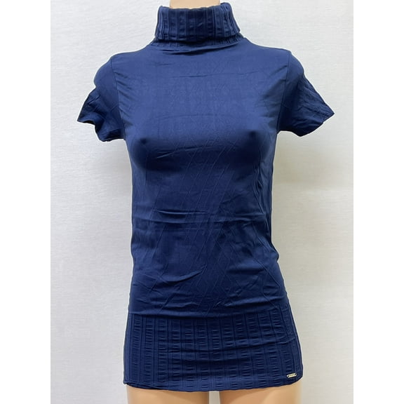 Women Seamless Short Sleeve Turtle Neck Ribbed Diamond Texture Material Blouse Top Stretch Tee Shirts