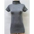 thumbnail image 1 of Women Seamless Short Sleeve Turtle Neck Ribbed Diamond Texture Material Blouse Top Stretch Tee Shirts, 1 of 1