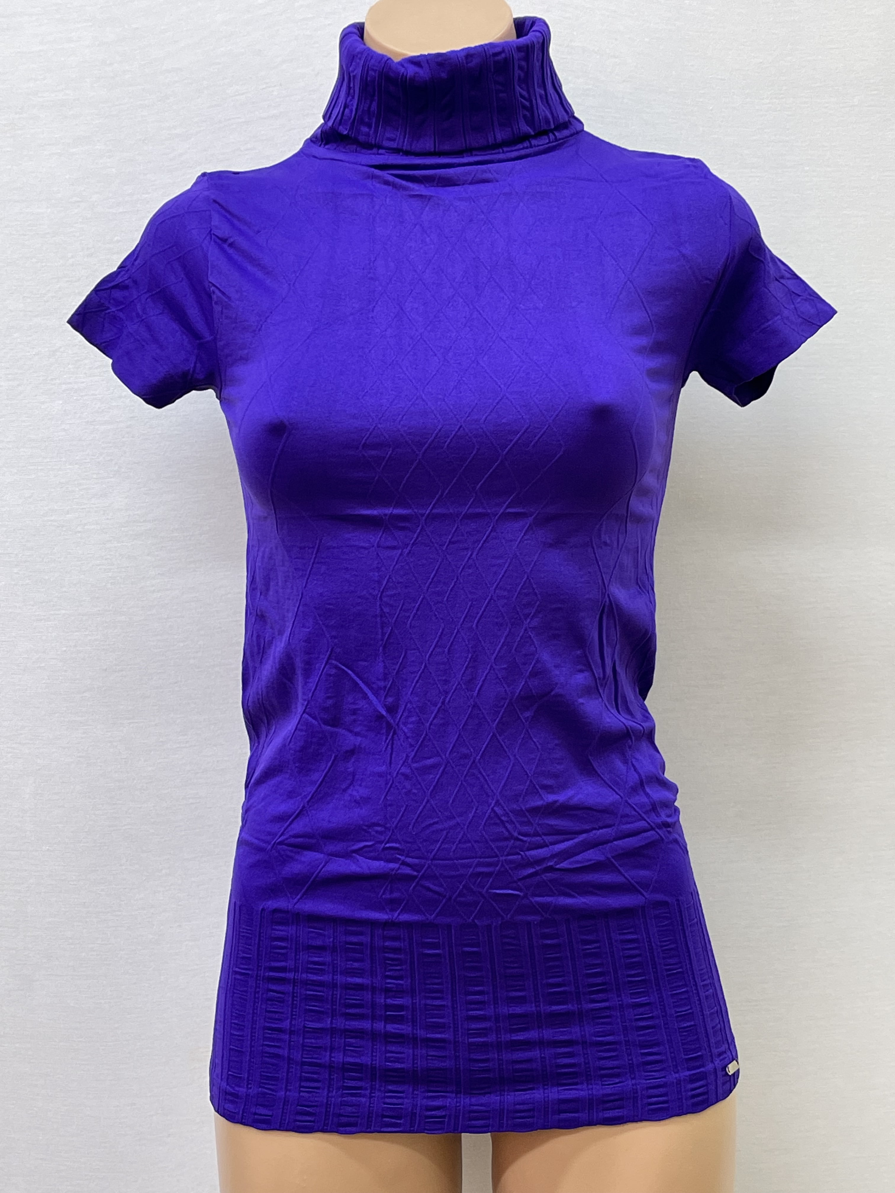 Women Seamless Short Sleeve Turtle Neck Ribbed Diamond Texture Material  Blouse Top Stretch Tee Shirts - Walmart.com