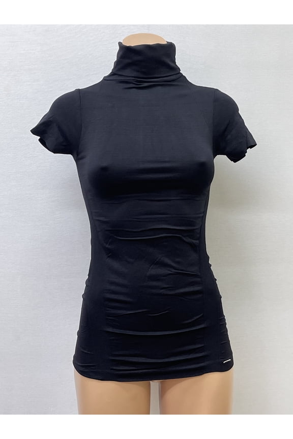 Women Seamless Short Sleeve Turtle Solid Racer Stripe Design Texture Material Blouse Top Stretch Tee Shirts