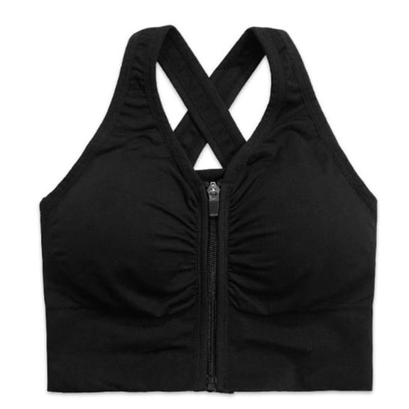 Women Seamless Sport High Bra for Back Running Workout Bralette Ruched Push Up Zipper Front Shockproof Yoga Cop Top