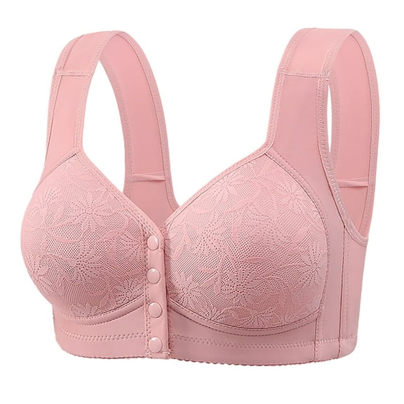Women Seamless Sports Bra New Women's Comfortable Breathable Large Size Adjustable Lace Bra with Side Folding Beautiful Back Bra Adjustable Shoulder Straps Style B-15 Pinks