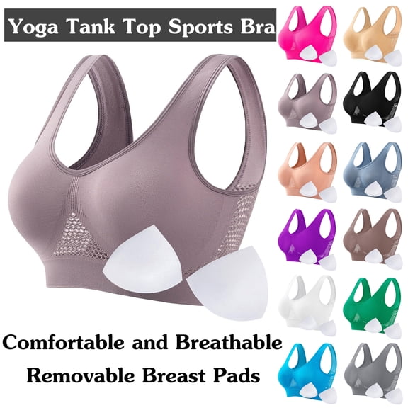 Women Seamless Sports Bra Wirefree Yoga Bra With Removable Pads - U Back and Scoop Front Neck Casual and Breathable Mesh Sports Bra for Running and Gym Workouts, Size S-5XL