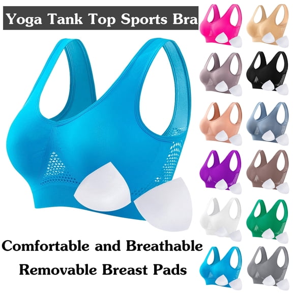 Women Seamless Sports Bra Wirefree Yoga Bra With Removable Pads - U Back and Scoop Front Neck Casual and Breathable Mesh Sports Bra for Running and Gym Workouts, Size S-5XL