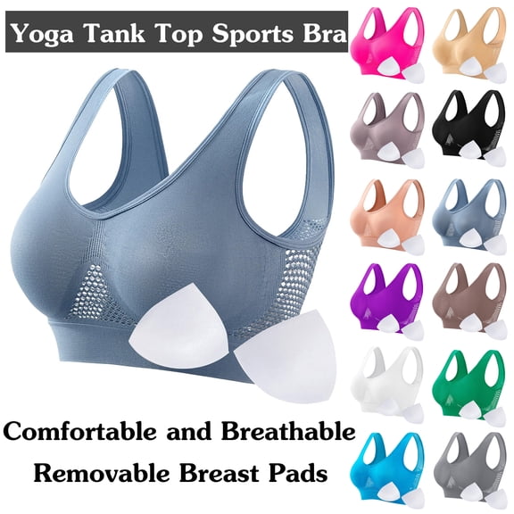 Women Seamless Sports Bra Wirefree Yoga Bra With Removable Pads - U Back and Scoop Front Neck Casual and Breathable Mesh Sports Bra for Running and Gym Workouts, Size S-5XL