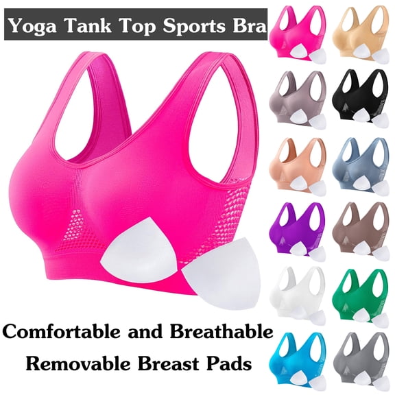 Women Seamless Sports Bra Wirefree Yoga Bra With Removable Pads - U Back and Scoop Front Neck Casual and Breathable Mesh Sports Bra for Running and Gym Workouts, Size S-5XL