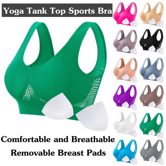 Women Seamless Sports Bra Wirefree Yoga Bra With Removable Pads - U Back and Scoop Front Neck Casual and Breathable Mesh Sports Bra for Running and Gym Workouts, Size S-5XL