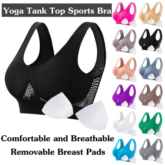 Women Seamless Sports Bra Wirefree Yoga Bra With Removable Pads - U Back and Scoop Front Neck Casual and Breathable Mesh Sports Bra for Running and Gym Workouts, Size S-5XL