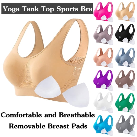 Women Seamless Sports Bra Wirefree Yoga Bra With Removable Pads - U Back and Scoop Front Neck Casual and Breathable Mesh Sports Bra for Running and Gym Workouts, Size S-5XL