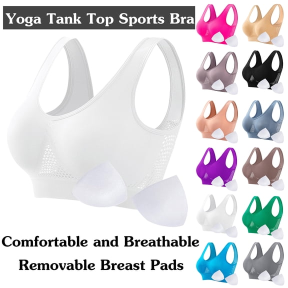 Women Seamless Sports Bra Wirefree Yoga Bra With Removable Pads - U Back and Scoop Front Neck Casual and Breathable Mesh Sports Bra for Running and Gym Workouts, Size S-5XL
