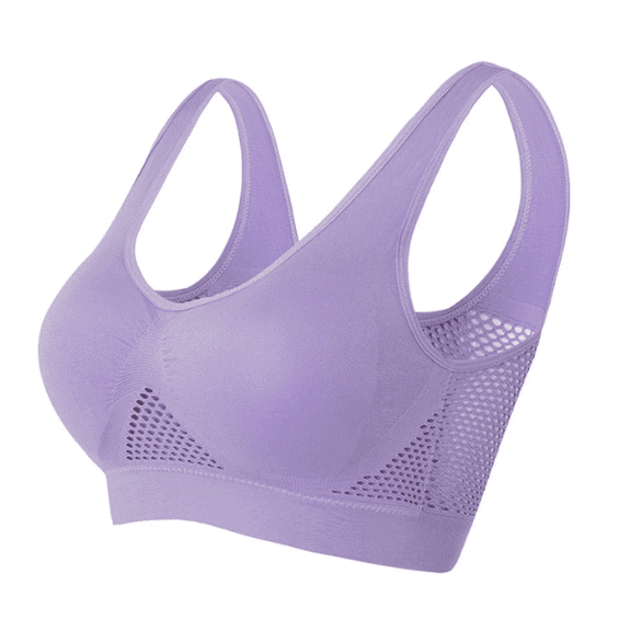 Women Seamless Sports Bra Wirefree Yoga Bra With Removable Pads Cooling Lift-Up Air Tech Mesh High Support