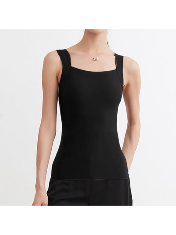 Women Seamless Square Neck Compression Thermal Underwear Top Body Shaping Warm Vest Black XL
