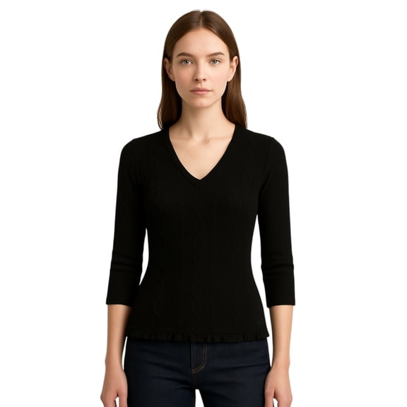 Women Seamless ThreeQuater Sleeve Round Neck Cable Design Material Blouse Top Stretch Tee Shirts