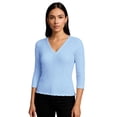 thumbnail image 1 of Women Seamless ThreeQuater Sleeve Round Neck Cable Design Material Blouse Top Stretch Tee Shirts, 1 of 4
