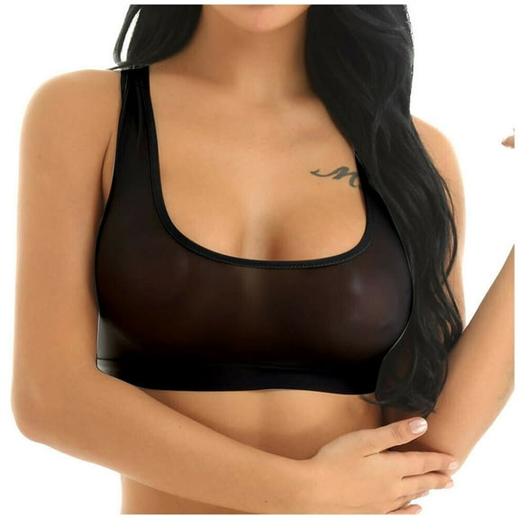 Women Seamless Underwear Mesh See-Through Bra Stretch Workout Crop Vest