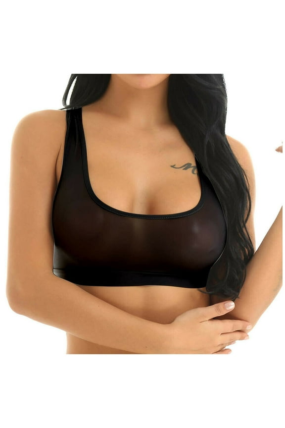 Women Seamless Underwear Mesh See-Through Bra Stretch Workout Crop Vest