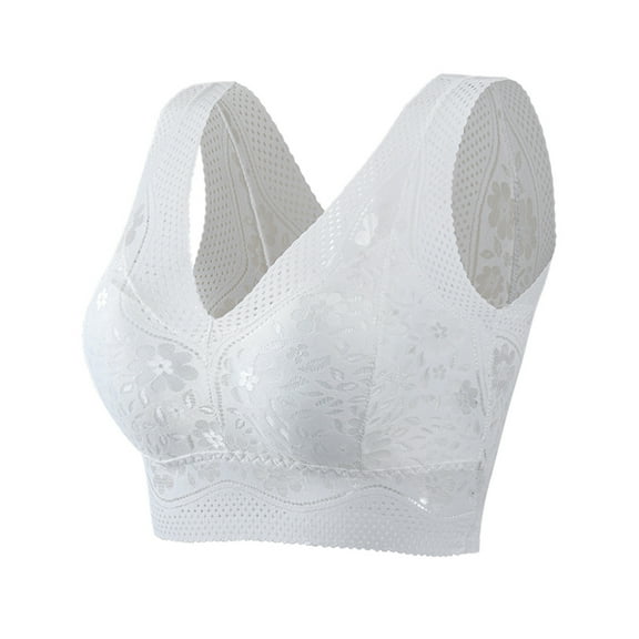 Women Seamless Unwired Lingerie Bra Ice Silk Comfort Wide Shoulder Support Floral Lace Padded Slim Fit Bralette Soft Breathable