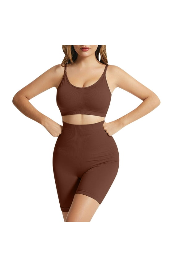 Women Seamless Yoga Set 2 Piece Workout Sport Bra Crop Top with High Waist Biker Shorts Legging Outfit Tracksuit