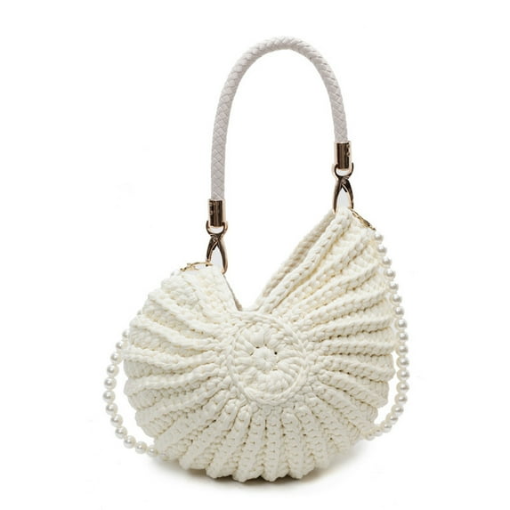 Women Seashells Bag Pearls Strap Shoulder Bag Stylish Handbag Handwoven Crossbody Bag Trendy Messengers Bag for Daily
