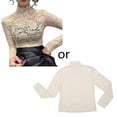 thumbnail image 1 of Women See Through Floral Lace Shirt Long Sleeve Turtleneck Mesh Slim Blouse Top, 1 of 18