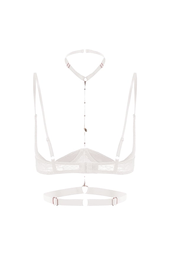 Women See Through Lace 1/4 Cups Balconette Bralette Padded Underwire Shelf Bra Tops